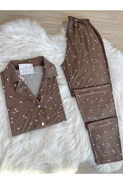 Pijamacs Плетена пижама с мини шарка от норка и къс ръкав с яка