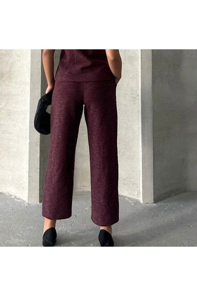 Zeynep Öykü Style Women's Burgundy Jacquard Trousers