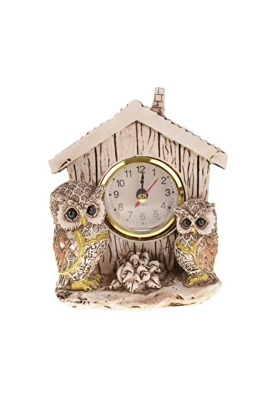 e-life shop Lüks 2'li Baykuş İşlemeli Dekoratif Biblo Masa Saati Ev Ofis Yeni Yıl Hediyesi Konsol Vitrin Süsü 2