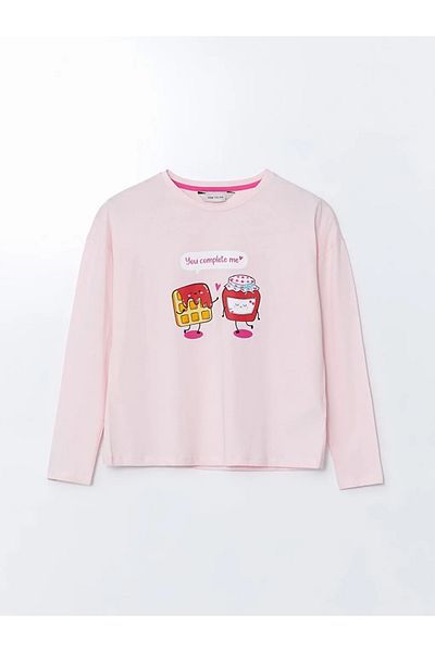 LC Waikiki Σετ γυναικείες πιτζάμες LCW Young Grey Crew με στάμπα - T T