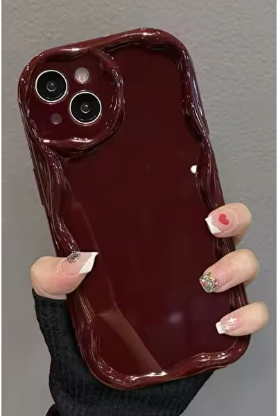 Go Aksesuar Iphone 13 VE 14  Uyumlu Darbe Önleyici DALGALI BORDO ANTİŞOK Silikon Kılıf