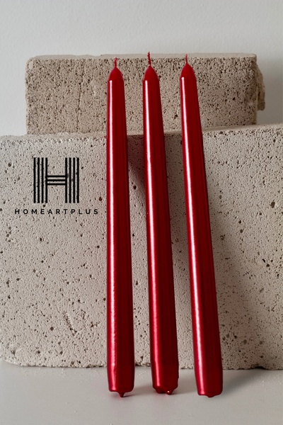 a&p Kırmızı yılbaşı renk dekoratif Şamdan mum 3 adet (25x2.2cm)