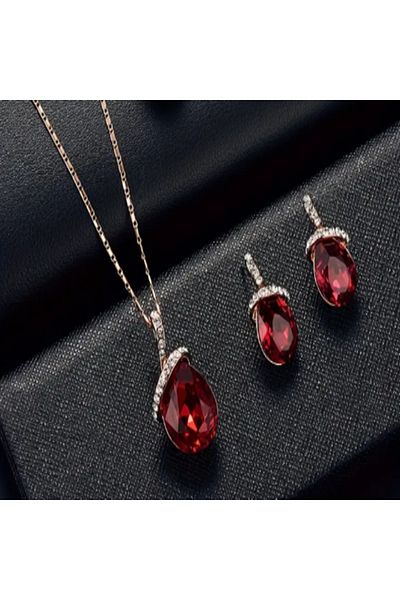 ASLI Water Drop Gold Gold Color Necklace Earring Set 3-Piece Stylish Elegant Necklace Set