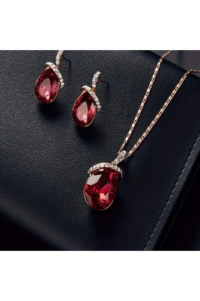 ASLI Water Drop Gold Gold Color Necklace Earring Set 3-Piece Stylish Elegant Necklace Set