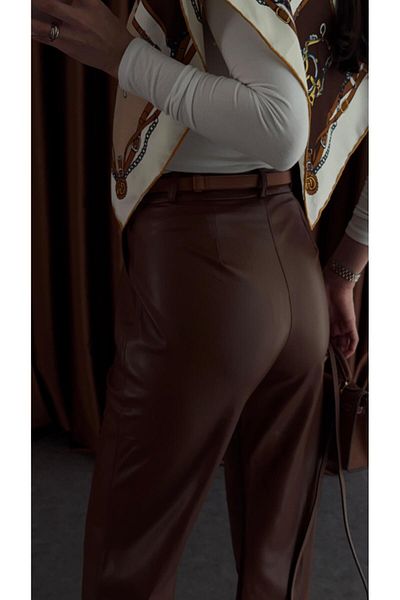 HAZELANNA Stitched Soft Leather Brown Trousers