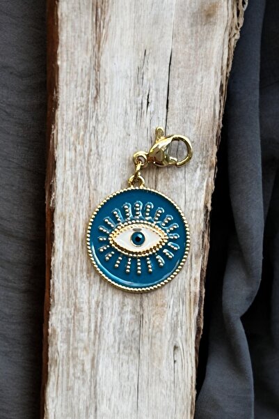 shesra Mavi Göz Mavi Yuvarlak Rose Gold Renk Çelik Kolye Ucu