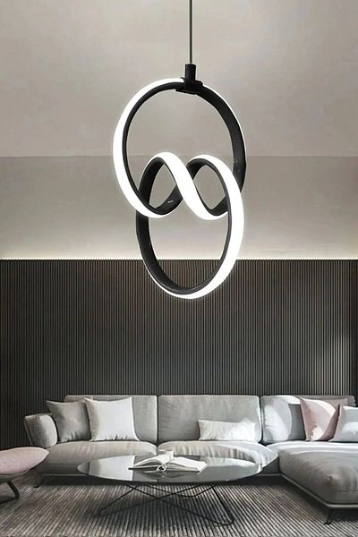 Ece Aydınlatma Orko Black Case, White Light Led Chandelier for Living Room, Entrance, Kitchen