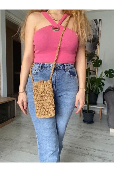 GOLDEN BEE Hand Knitted Mobile Phone Straw Bag Goldenbee Special Series Hsr-104