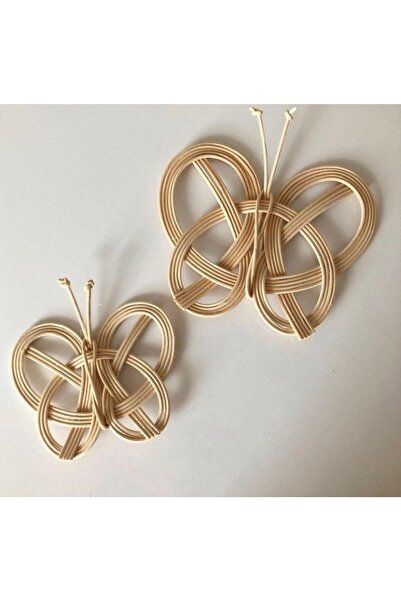 afralya home Rattan 2'li Duvar Dekoru Doğal El Yapımı Kelebek Duvar Dekoru
