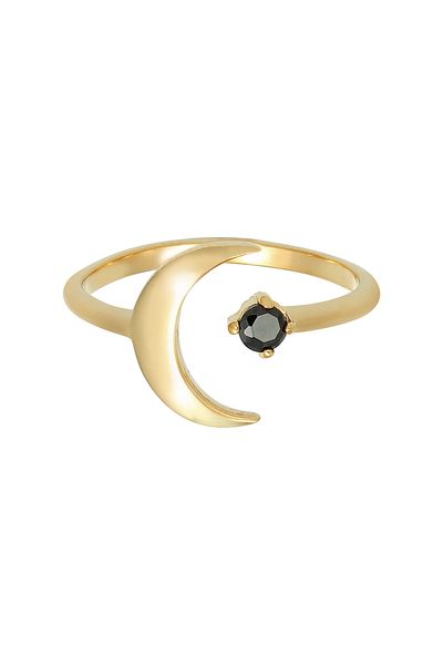 ELLI Ring Ladies Crescent Moon Astro Open Black With Zirconia Stone In 925 Sterling Silver