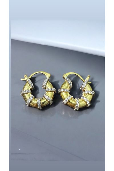 Finery by Nerrs Mini Stone Detailed Hoop Earrings (Size 2 cm)
