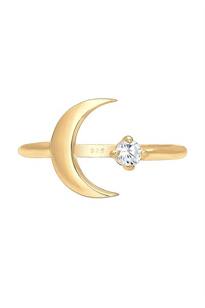 ELLI Ring Ladies Crescent Moon Astro Open With Zirconia Crystal In 925 Sterling Silver