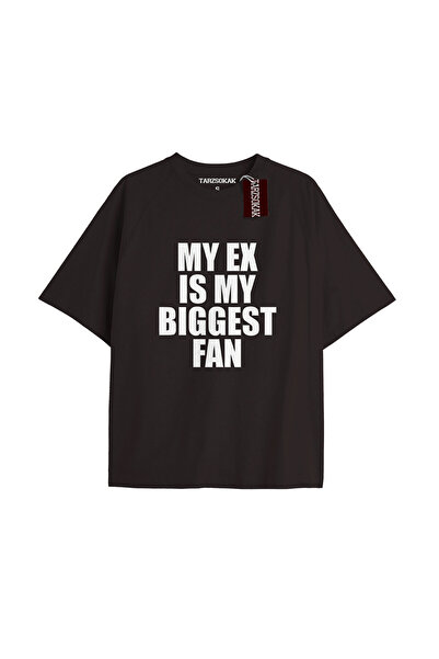 TIMESWASTINGIRL MY EX IS MY BIGGEST FAN Unisex Oversize Yazılı Tshirt SİYAH