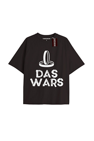 TIMESWASTINGIRL Tricou unisex oversize cu imprimeu text DAS WARS, NEGRU