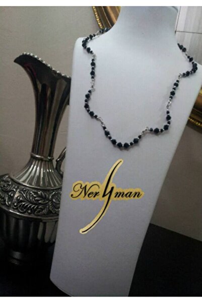 NERYMAN SİYAH RENKLİ KRİSTAL BONCUKLU, ŞIK, TASARIM GERDANLIK MODELİ KOLYE