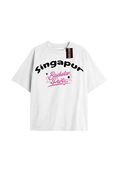 TIMESWASTINGIRL SINGAPORE BACHELOR PARTY Tricou Unisex Supradimensionat cu In...