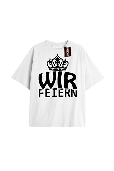 TIMESWASTINGIRL WIR FEIERN Tricou Unisex Supradimensionat cu Imprimeu Text ALB