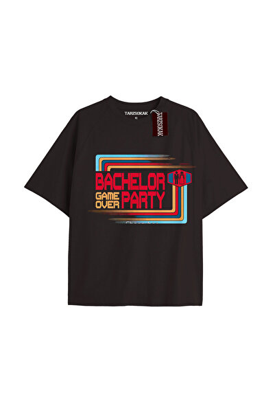 TIMESWASTINGIRL Tricou Unisex Supradimensionat cu Inscripție BACHELOR GAME OV...