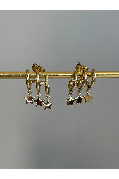 CLK AKSESUAR KADIN PREMIUM SERİ RODYUM KAPLAMA GOLD TEK DELİK ÇOKLU GÖRÜNÜM SAĞLAYAN ÇELİK KÜPE