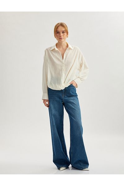Koton Cotton Drawstring Detailed Classic Collar Long Sleeve Shirt
