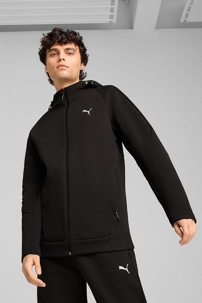 Puma Черен мъжки суичър с качулка с пълен цип EVOSTRIPE