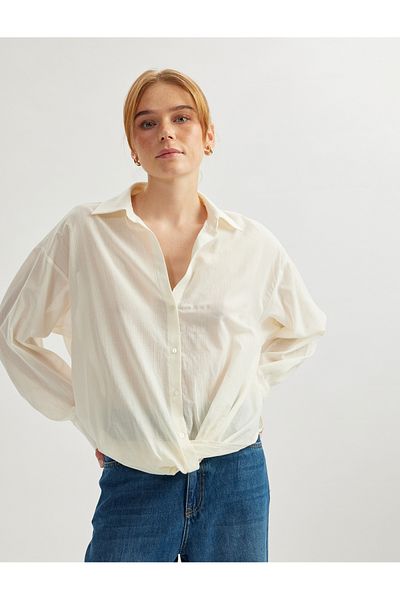 Koton Cotton Drawstring Detailed Classic Collar Long Sleeve Shirt