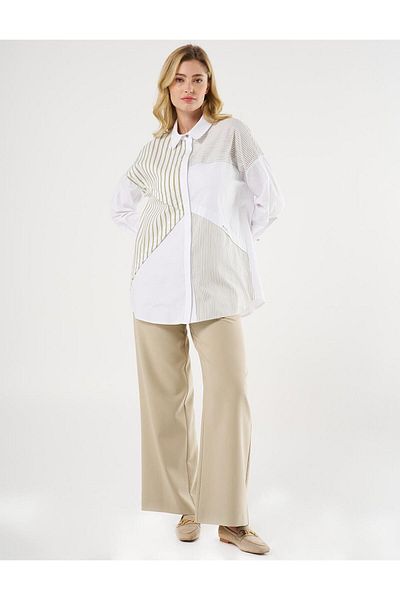 Kayra Khaki Poplin Tunic - Stripe Pattern