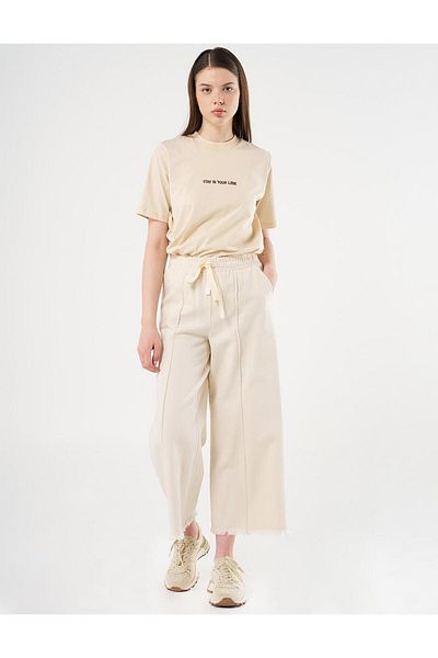 Kayra Lace-Up Marine Fit Denim Trousers Cream