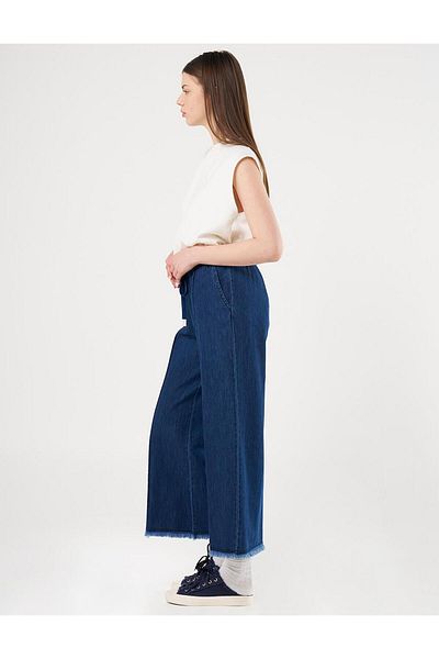 Kayra Navy Blue Marine Fit Laced Denim Trousers