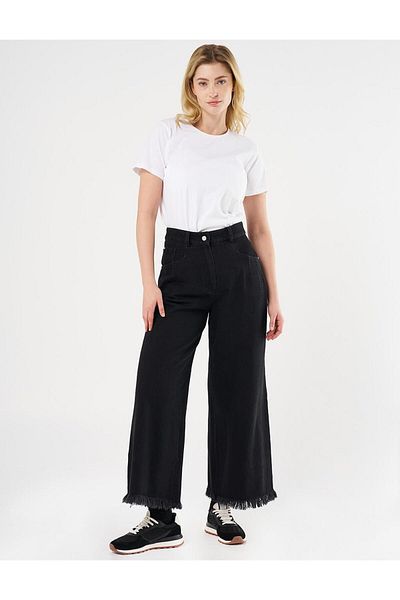 Kayra Black Denim Trousers with High Waist