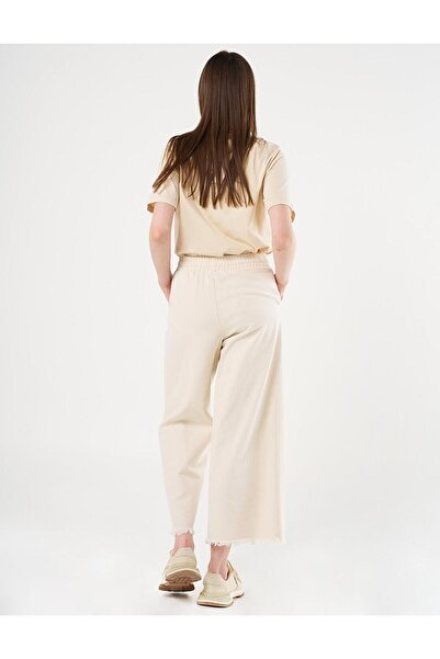 Kayra Bağcıklı Marine Fit Denim Pantolon Krem