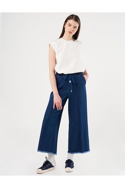 Kayra Navy Blue Marine Fit Laced Denim Trousers