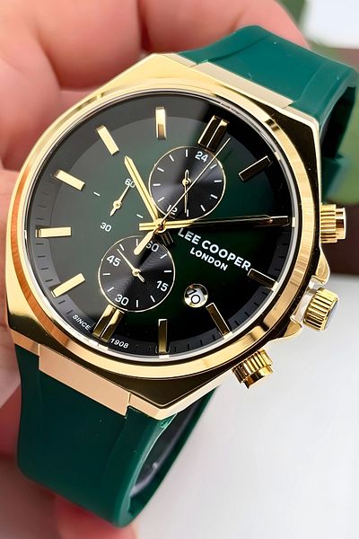 Lee Cooper Men's Wristwatch - LC07854.177 Green Silicone Cord, Gold Color Steel Case ZMLC004