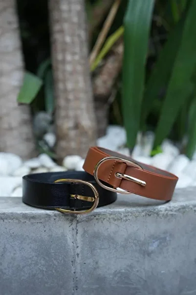 Madamra Tan Women's Oval Buckle Belt