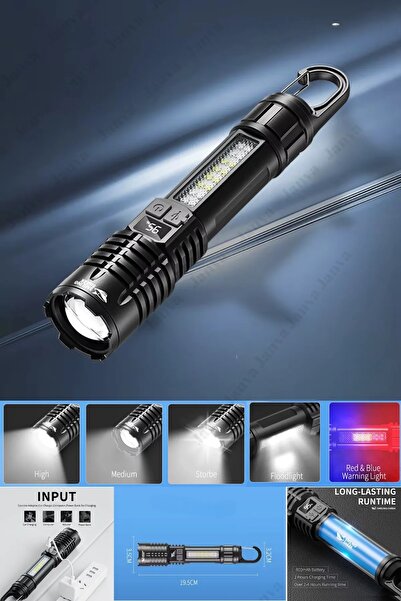 Janva 7 Fonksiyonlu El Feneri 480000 Lümen Şarjlı Süper Parlak LED TG Enerji ...