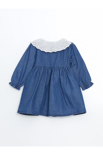 LC Waikiki Lcw Baby Blue Baby Collar Embroidered Jean Baby Girl Dress