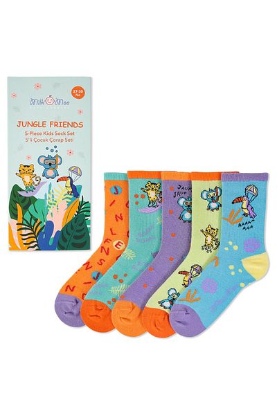Milk & Moo Комплект детски чорапи Milk&moo Jungle Friends от 5 части, размер 27-30, мека и издръжлива материя
