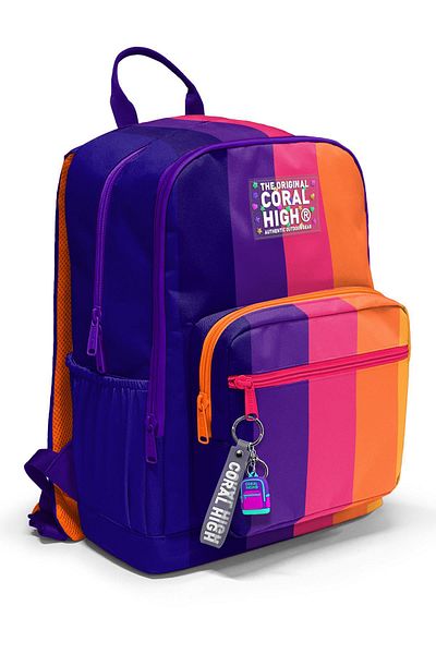 Coral High Rucsac de școală cu dungi colorate 23674