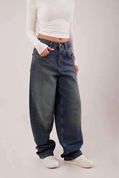 Hipo Trend Washed Denim Trousers with Back Belt Detail