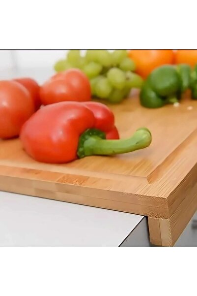 KRM HOME Tezgah Üstü Bambu Kesme Tahtası, Kaymaz Ekmek Tahtası, Kenarlı Kesme Tepsisi 45 * 38 Cm