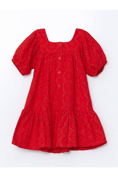 LC Waikiki Lcw Kids Red Basic Lace Ribbed Girl's Dress