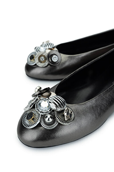 Tamer Tanca Women's Genuine Leather Gray Ballerina Shoes