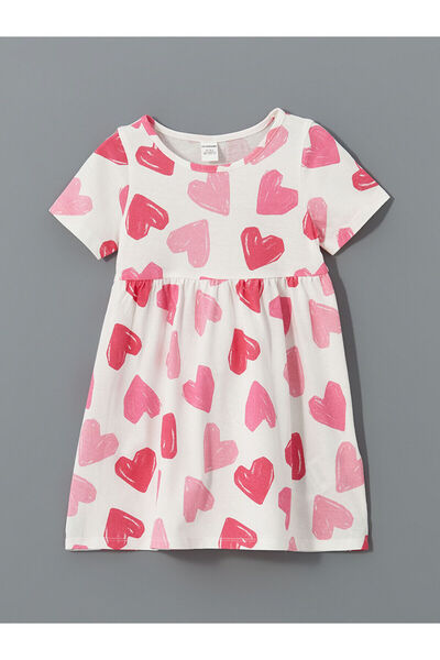 LC Waikiki Vizyon New Season Crew Neck Printed Girls' Combed Cotton Dress