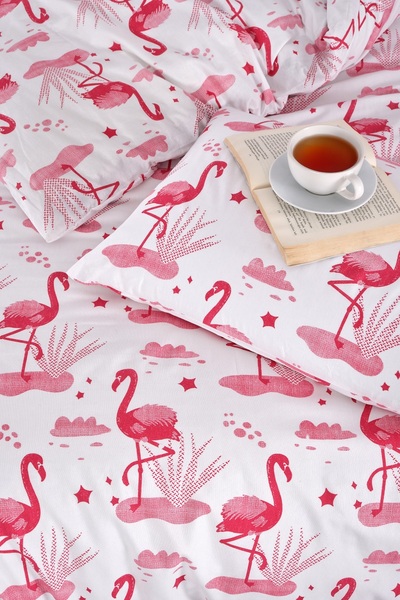 Valezium Flamingo Single Patterned Duvet Cover Set with Elastic Sheet and 1 Pillowcase