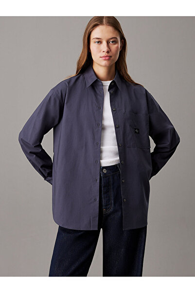 Calvin Klein Kadın Monogram Pamuklu Lacivert Gömlek