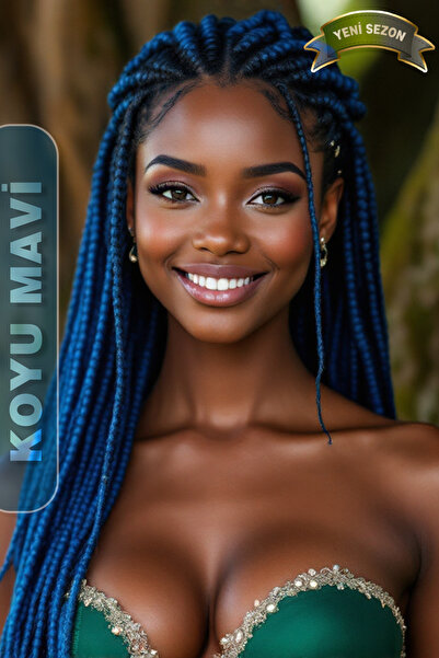 KONAK PERUK Afrika Örgüsü Rasta Ve Box Braid için Sentetik Saç - Koyu Mavi