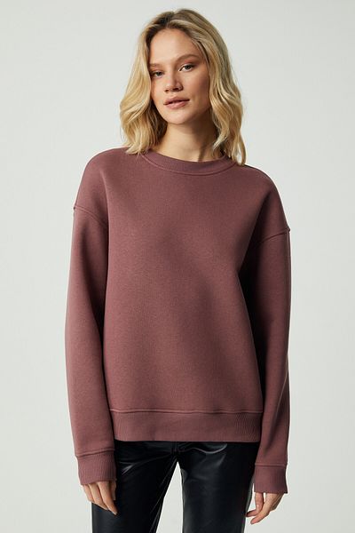 GRIMELANGE Vaneltina Women's Organic Cotton Soft Fleece Inside Round Neck Plum Sweatshirt