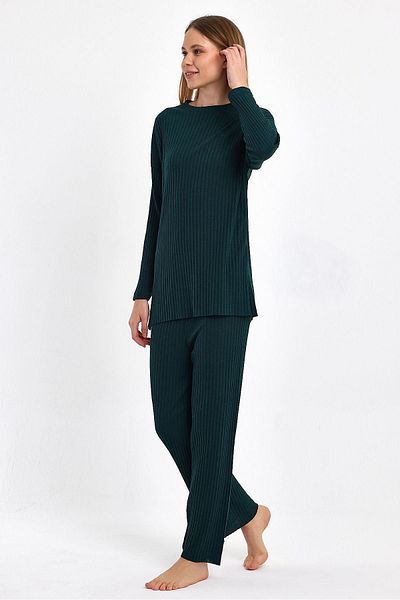 cankids Emerald Women's Ribbed Pajamas Set - Report and Sweatpants, Casual Home Wear