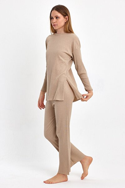 cankids Stone Colored Corduroy Women's Tracksuit and Pajama Set - Casual Wear with Report