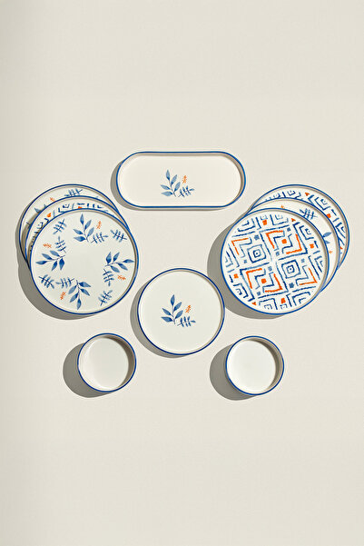 Nehir Blue Orange 6 Kişilik 13 Parça Seramik Kahvaltı Takımı